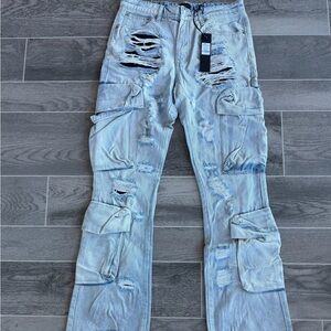 Fashion Nova Men's Ripped Light Blue Jeans
